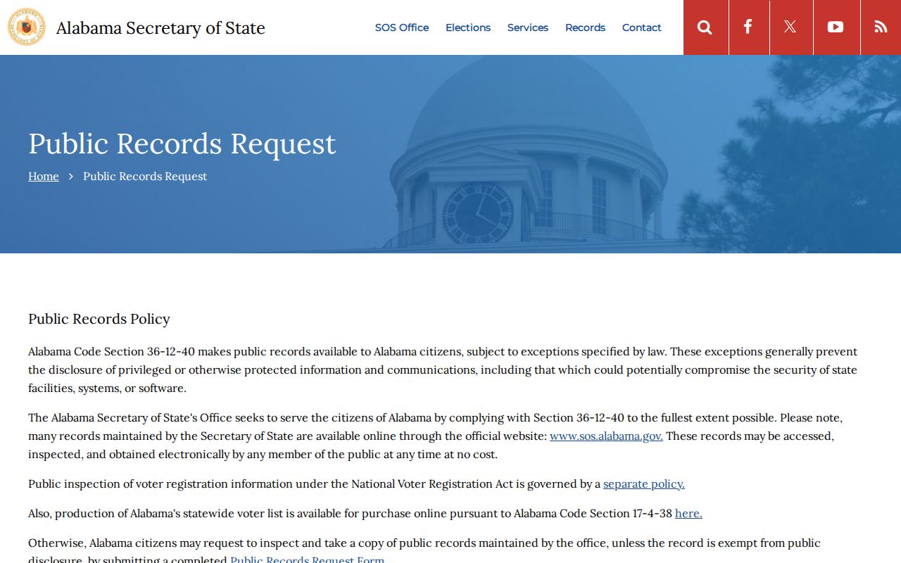 Coosa County Circuit Clerk records public records request reference