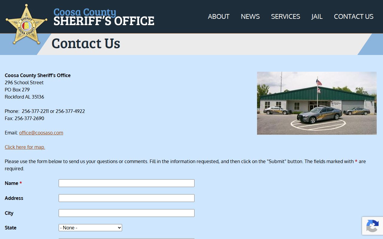 Coosa County arrest records Sheriff contact form