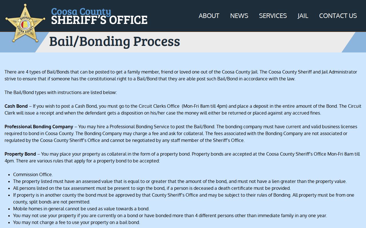 Coosa County arrest records bail bonding process