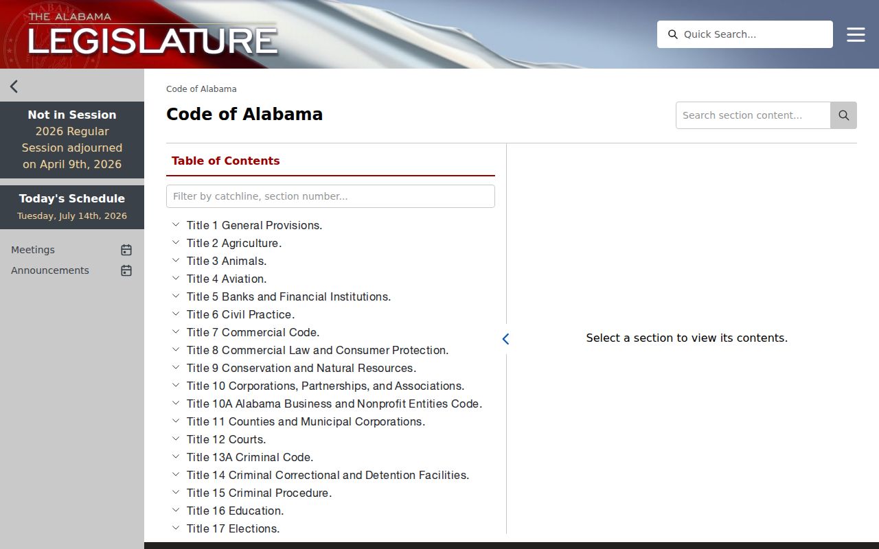 Coosa County criminal court records Code of Alabama portal