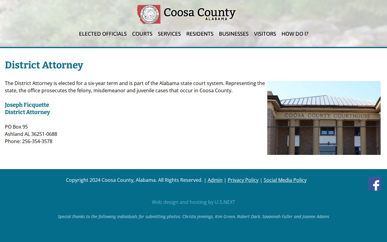 Coosa County criminal court records District Attorney page