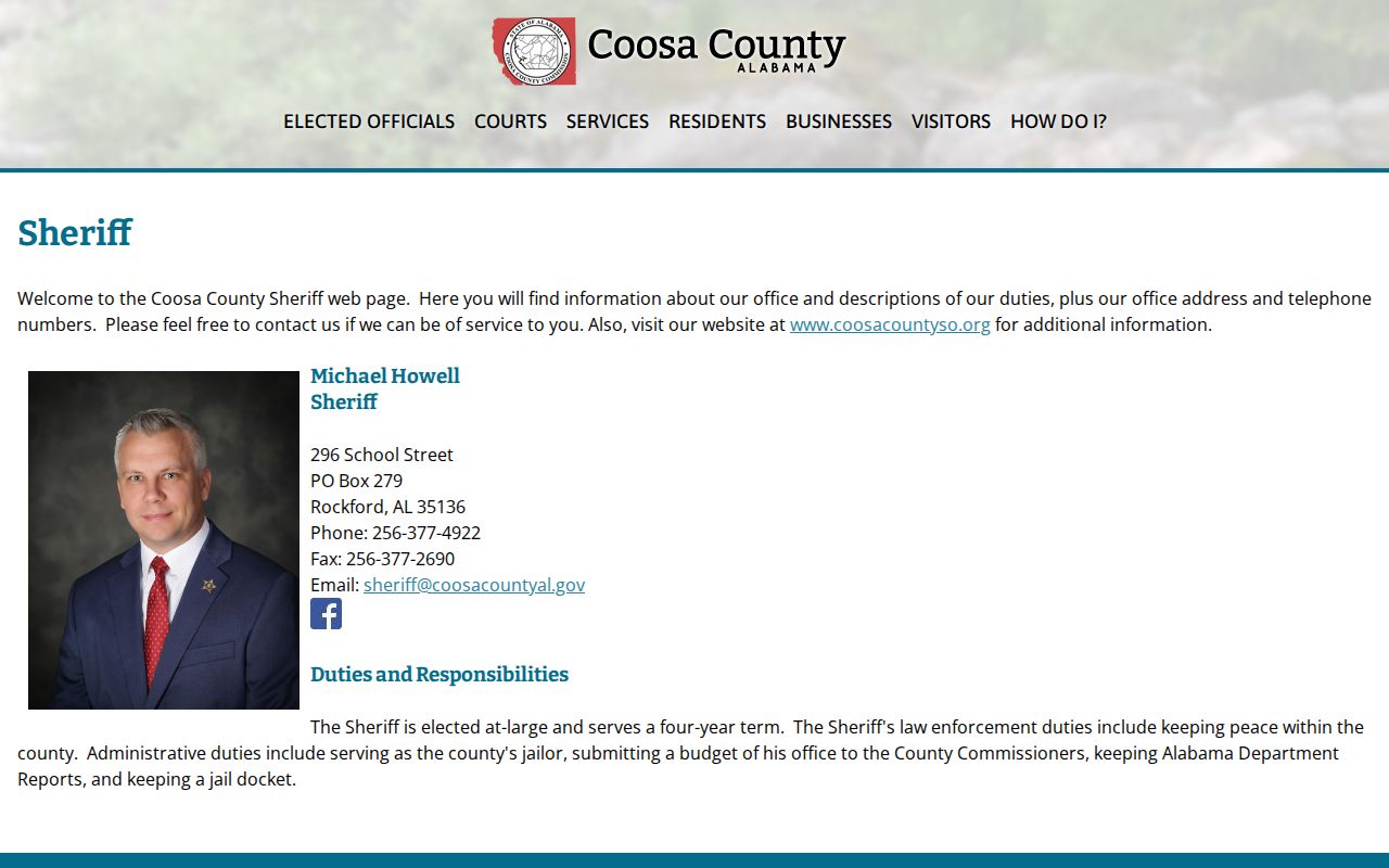 Coosa County jail records sheriff contact overview