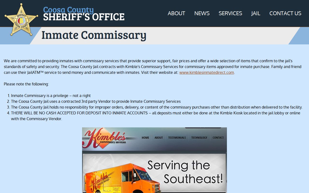 Coosa County inmate commissary rules page
