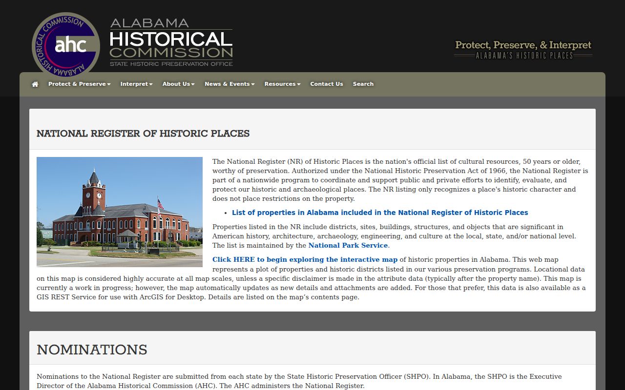 Alabama Historical Commission National Register page