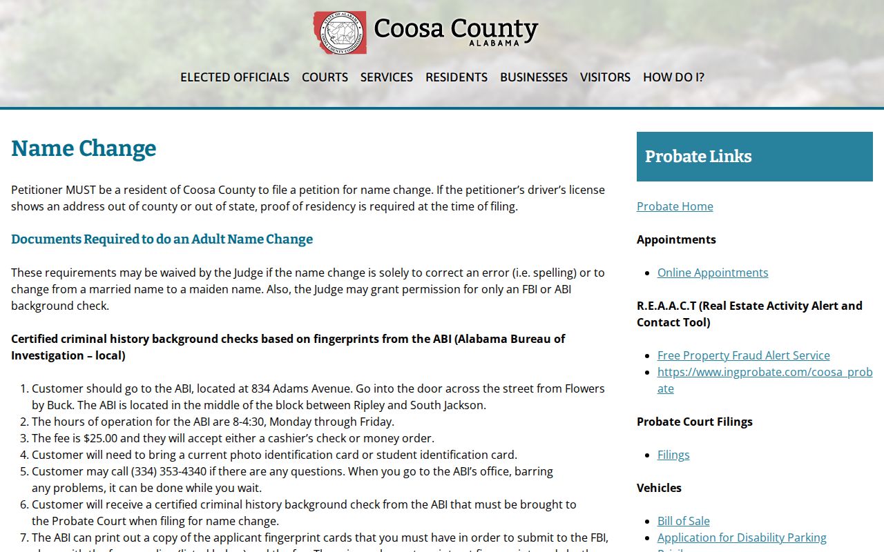 Coosa County probate name change page