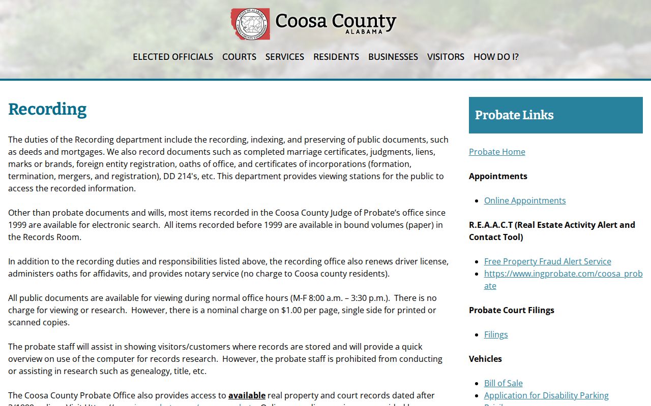 Coosa County Probate recording page