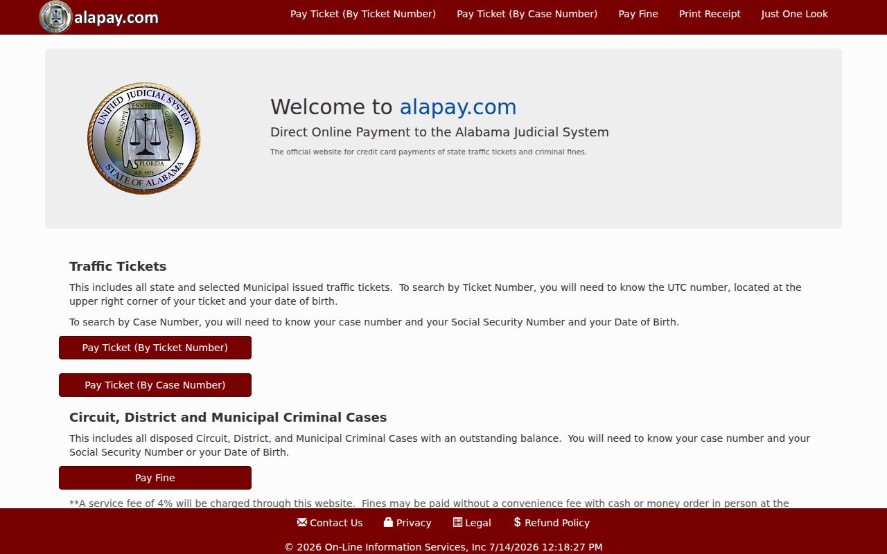 AlaPay traffic and criminal fine payment site